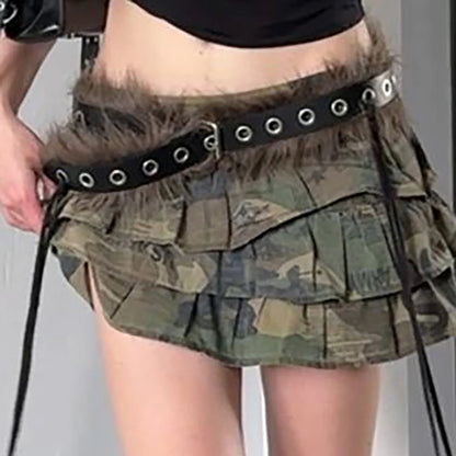 fashion Fur Patchwork   Aesthetic Belts Vintage Chic Hole Adjustable Accessories Retro Casual Rock Style Leather Belts