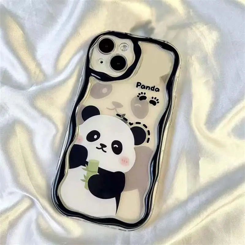 Cute Panda Toy Cartoon Ear Wave TPU Soft Phone Case For IPhone 16 15 12 11 Pro Max 14 Plus 13 Mini X XS XR 7 8 Plus SE Back Capa