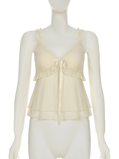 fashionFold Lace Patchwork Backless Camisole Solid Slim Vintage All-match Chic Tops Basic Streetwear Hottie Clothings