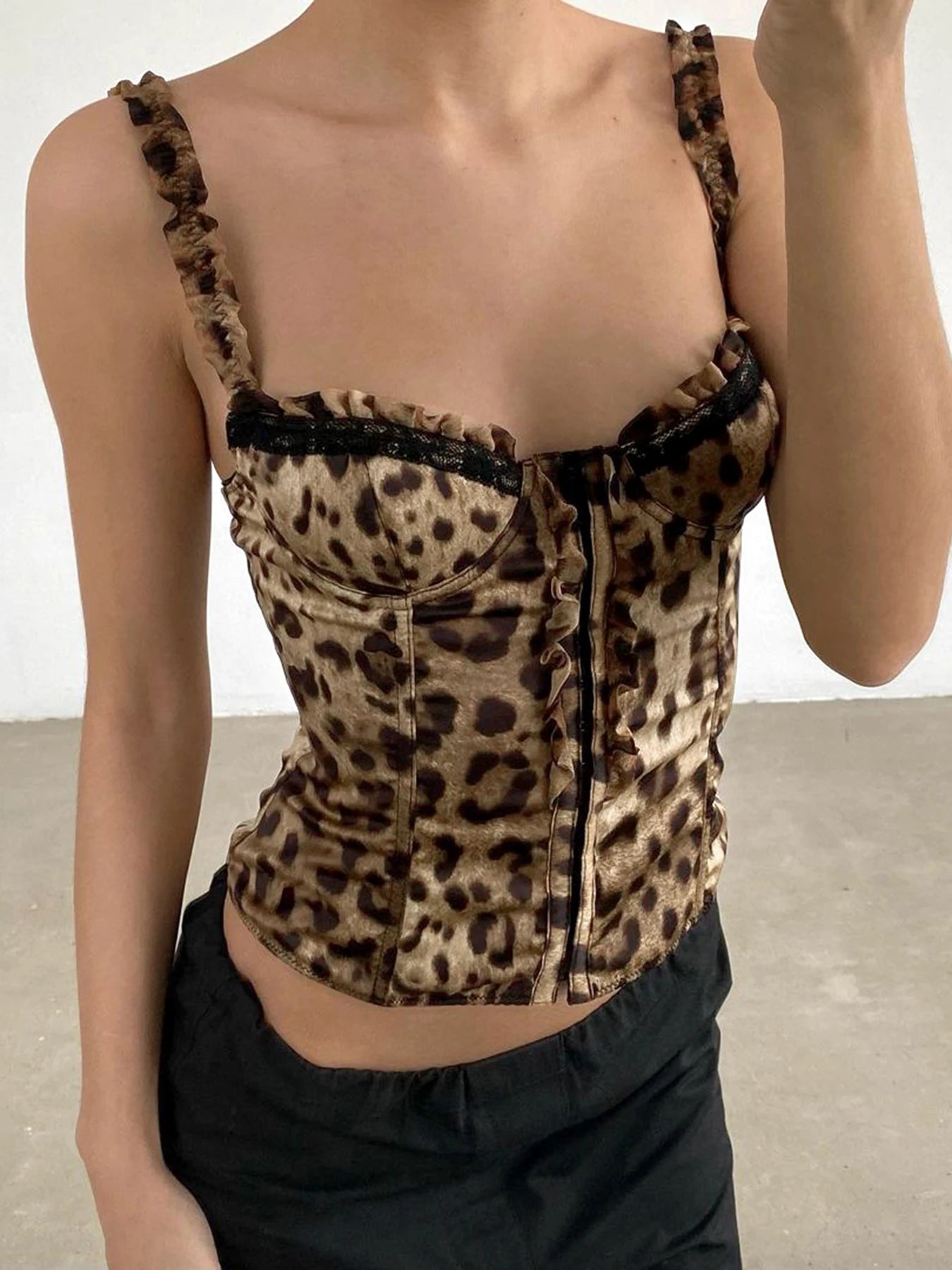 fashionLeopard Sexy Hottie Patchwork Camisole Slim Chic Crop Vintage Retro Y2k 90s Top Aesthetic Classic Bodycon Bustiers
