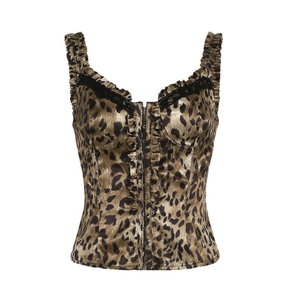 fashionLeopard Sexy Hottie Patchwork Camisole Slim Chic Crop Vintage Retro Y2k 90s Top Aesthetic Classic Bodycon Bustiers