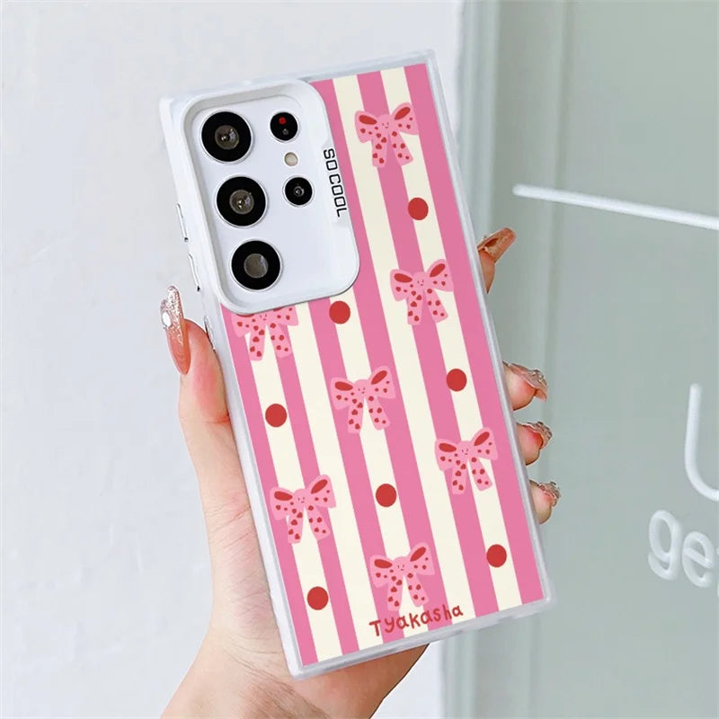 Cute Pink Stripe Bowknot Phone Case For Huawei Honor 400 200 Magic 7 Lite 90 5G 5 Pro 70 50 X6B X9B X7B X8A X7A X9A X9 Laser IMD