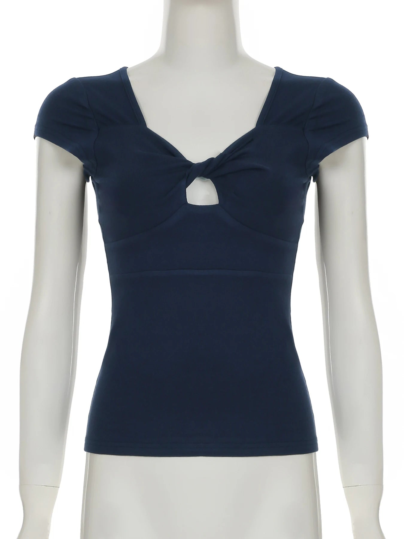 fashionTwist Square Collar Solid T-shirt Basic Vintage Hollow Out Streetwear Casual Fashion Tee Elastic Elegant Top