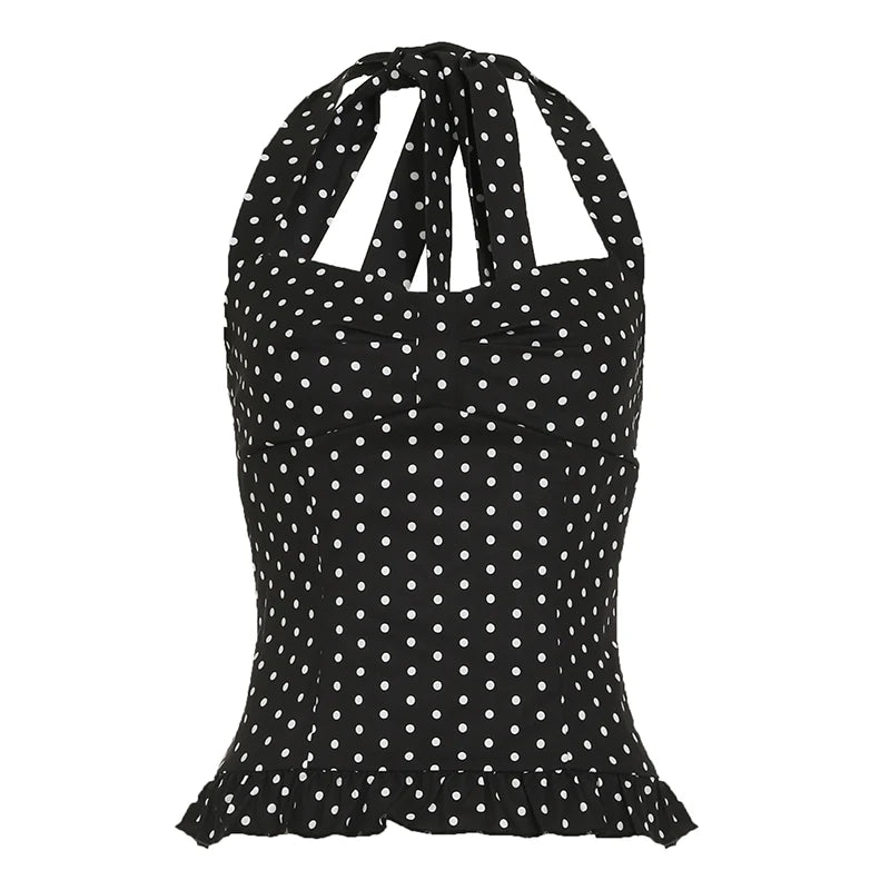 fashionPolka Dot Halter Backless Sexy Tops Bandage Streetwear Slim Chic Classic 90s Vest Casual Fashion Vacation Outfits