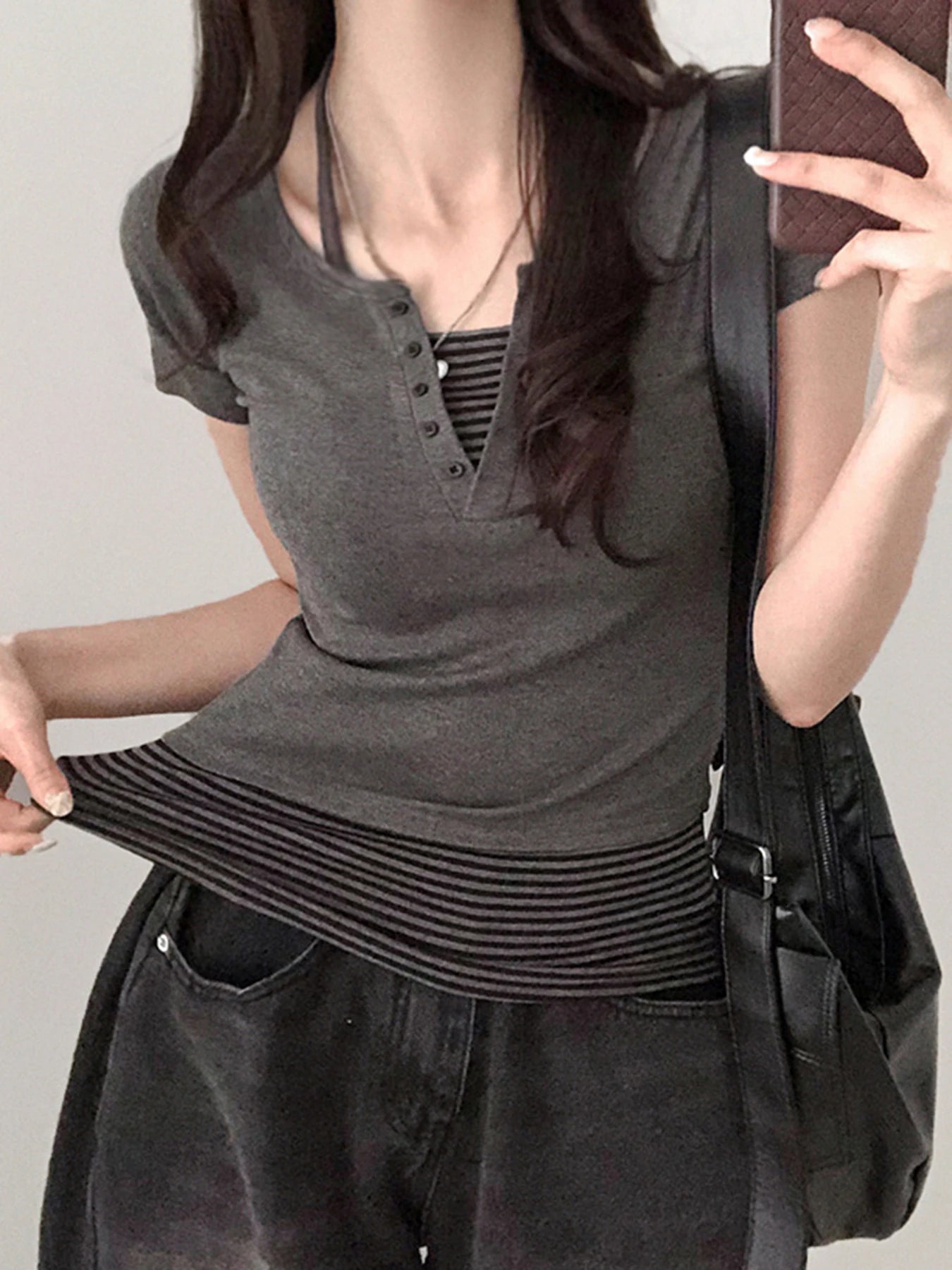 fashionStriped Button Halter Casual Two-piece Set Slim Summer Streetwear Elastic Vintage Suit Chic Basic Sexy Twinset