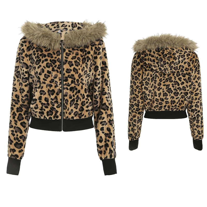 fashionZip Up Fur Neck Hoodie Coats Fashion Slim Solid Y2K Vintage Women's Jackets Casual Streetwear Chic Basics Clothes