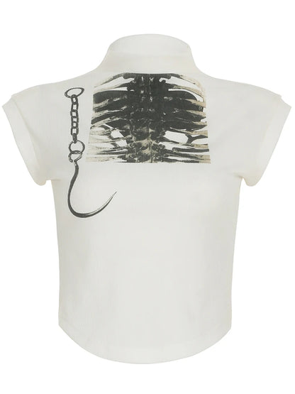fashionY2K Graphic Print Cropped Tee Shirts for Women Short Sleeves Slim Cute Clothings Crewneck Casual Harajuku Outfits