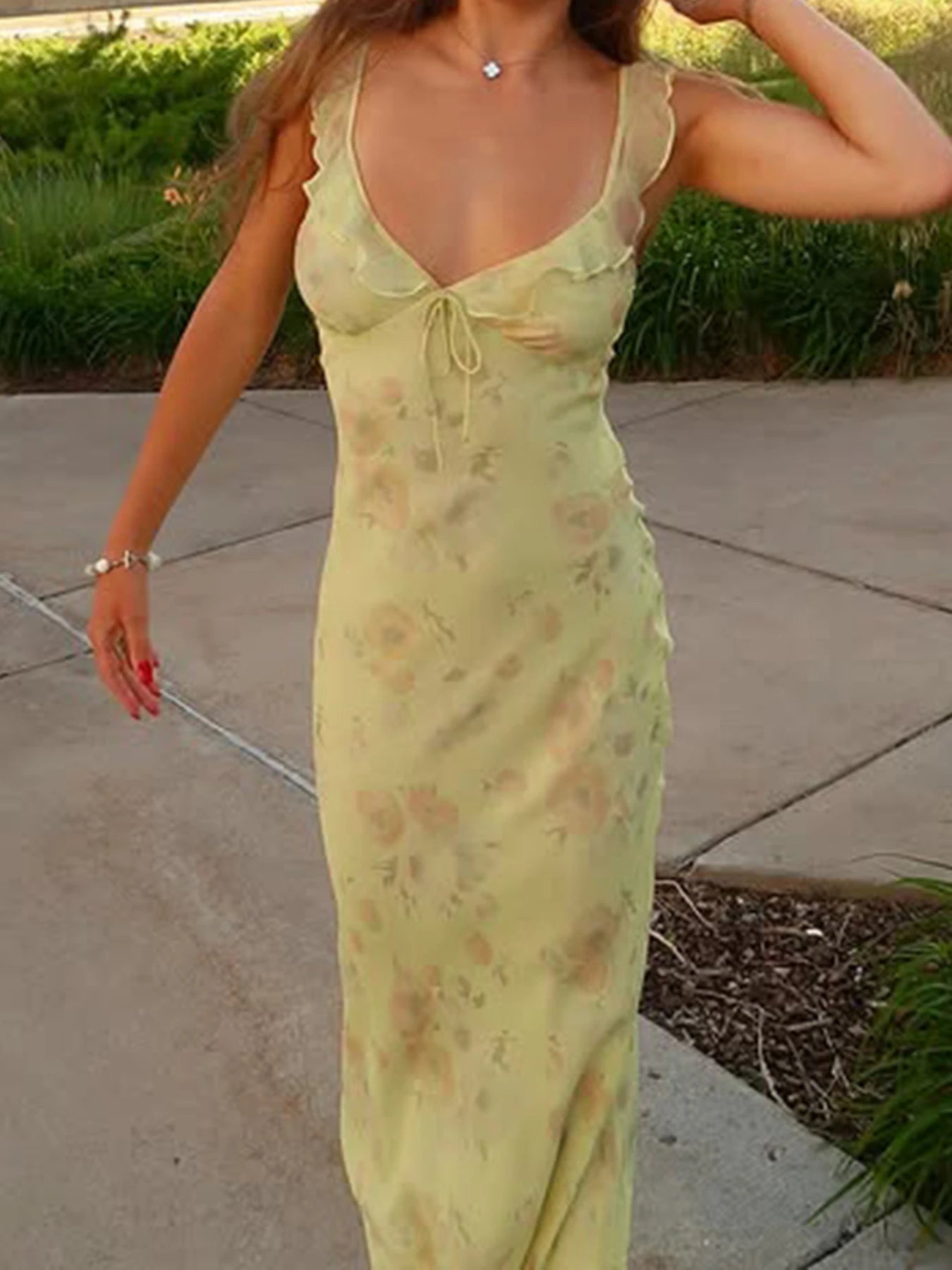 fashion Floral Print Ruffles Dresses Sexy Printed Fish Tail Party Dress Summer Chic Harajuku Vacation Long Outfits