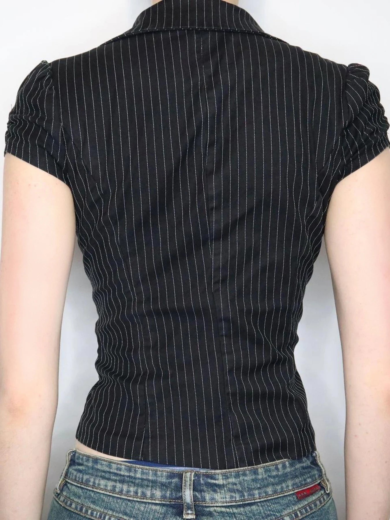 fashionStripe Button Crop Basic Tops 90s Casual Slim Sexy Fashion Y2k Streetwear Clothings Hottie Classic V-neck Outfits