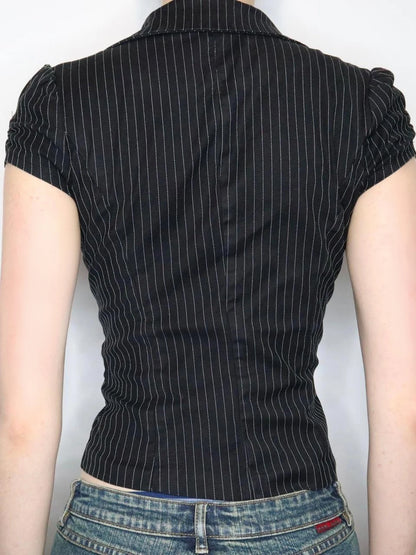 fashionStripe Button Crop Basic Tops 90s Casual Slim Sexy Fashion Y2k Streetwear Clothings Hottie Classic V-neck Outfits
