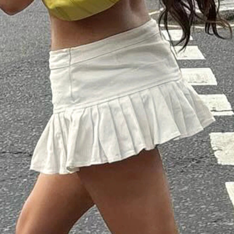 fashion Sexy Low Waisted Pleated Skirts for Women Solid Y2K Aesthetic Korean Bottoms Clubwear Fashion 90s Cute Outfits