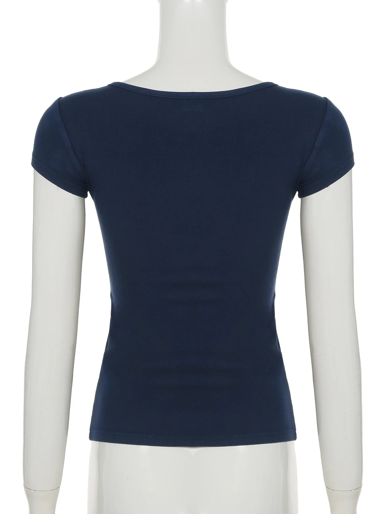 fashionTwist Square Collar Solid T-shirt Basic Vintage Hollow Out Streetwear Casual Fashion Tee Elastic Elegant Top