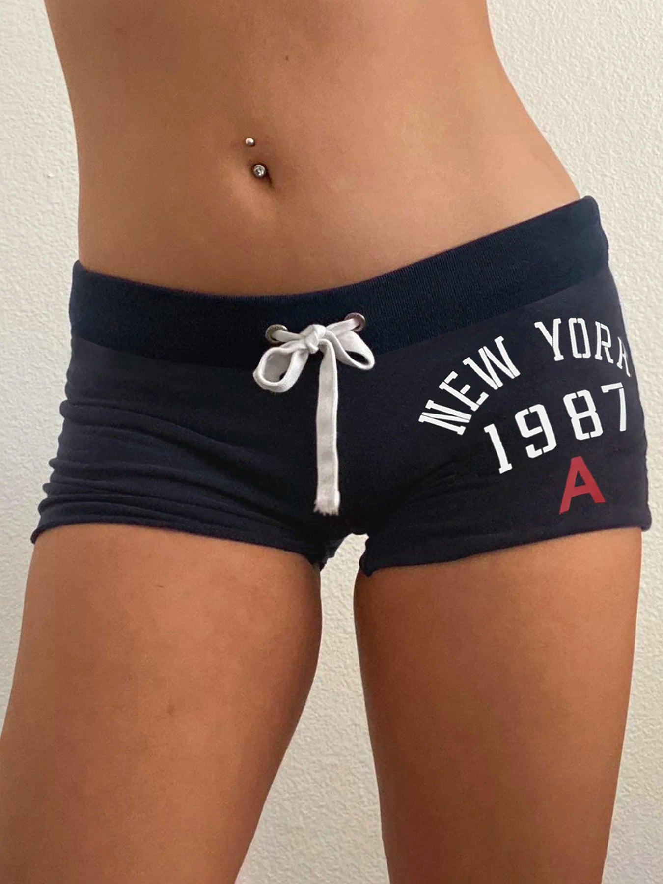 fashionAesthetic Letter Print Lace-up Shorts Low Waisted Hottie Sexy Slim Chic Vintage Streetwear Clothes Summer Bottoms