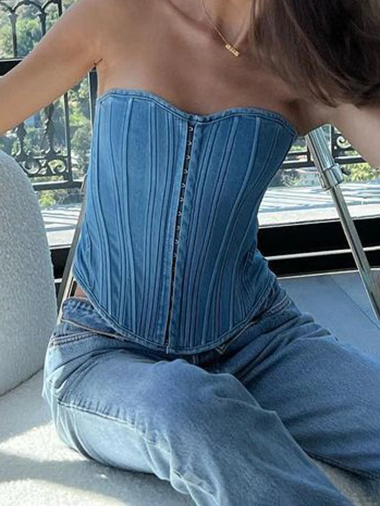 fashion Bandage Backless Solid Sexy Bustiers Slim Cropped Hook Patchwork Vintage Bodycon Tube Tops Sleeveless Outfits