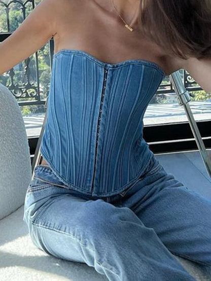 fashion Bandage Backless Solid Sexy Bustiers Slim Cropped Hook Patchwork Vintage Bodycon Tube Tops Sleeveless Outfits