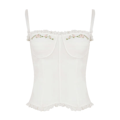 fashionFloral Embroidery Summer Camisole Backless Slim Sexy Hottie Casual Sleeveless Crop Tops Basic Streetwear Clothings
