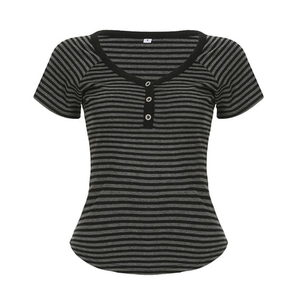 fashion Striped Print Buttons Up Women's Tops Fashion Streetwear Chic Aesthetic Korean Shirts Flare Sleeves Chic Tops