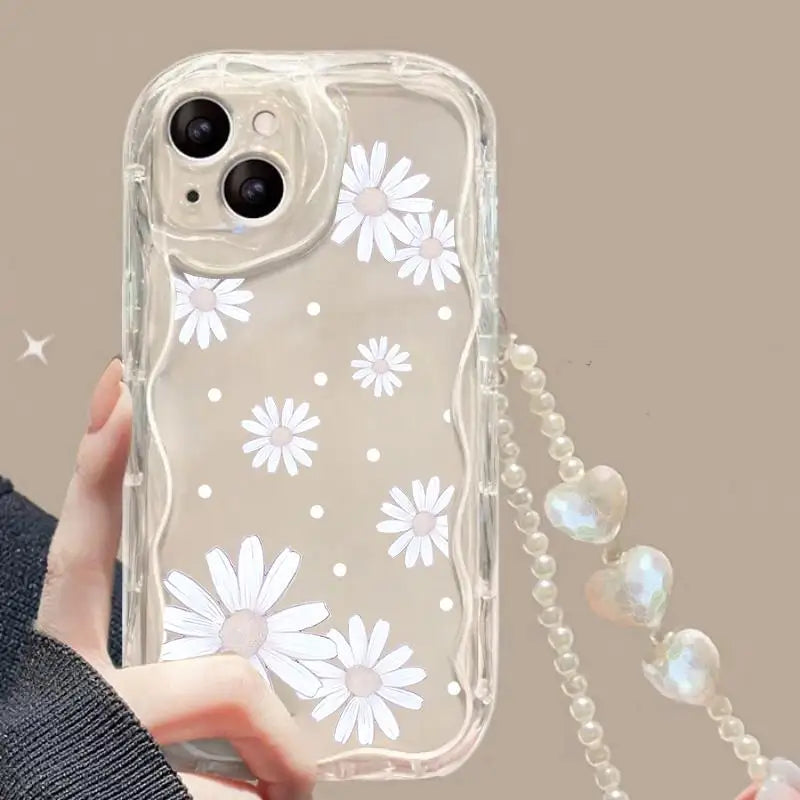 3D Flower Chain Lanyard Phone Case For Redmi Note 13 Pro Plus 5G 13C 4G Soft Wavy Edge Oil Painting Flowers Protective Cover
