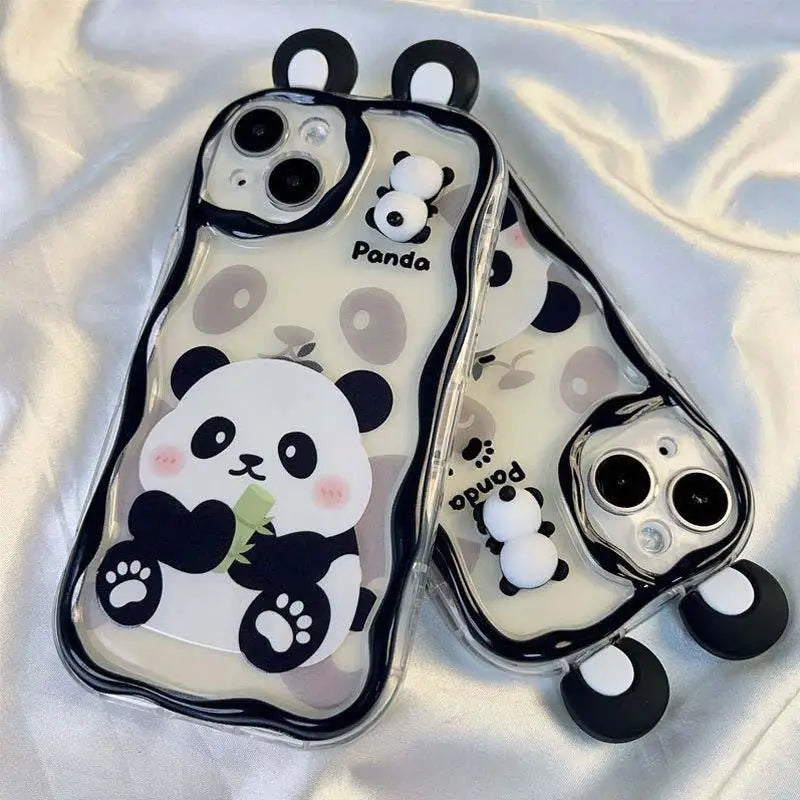 Cute Panda Toy Cartoon Ear Wave TPU Soft Phone Case For IPhone 16 15 12 11 Pro Max 14 Plus 13 Mini X XS XR 7 8 Plus SE Back Capa