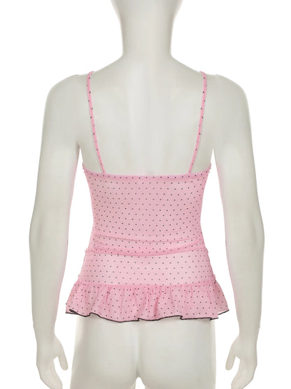 fashion Polka Dot Bow V-neck Backeless Camisole Sexy Slim Chic Vintage Sleeveless Tops Bodycon Sweet Streetwear Bustiers
