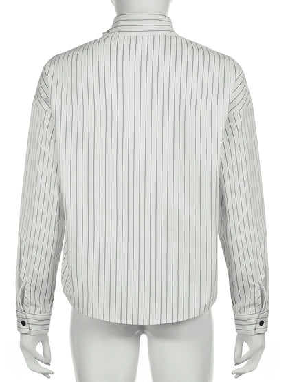 fashionStripe Loose Casual Blouses Lapel Vintage Button Harajuku Y2k 90s Basic Tees Korea Streetwear Fashion Baggy Tops