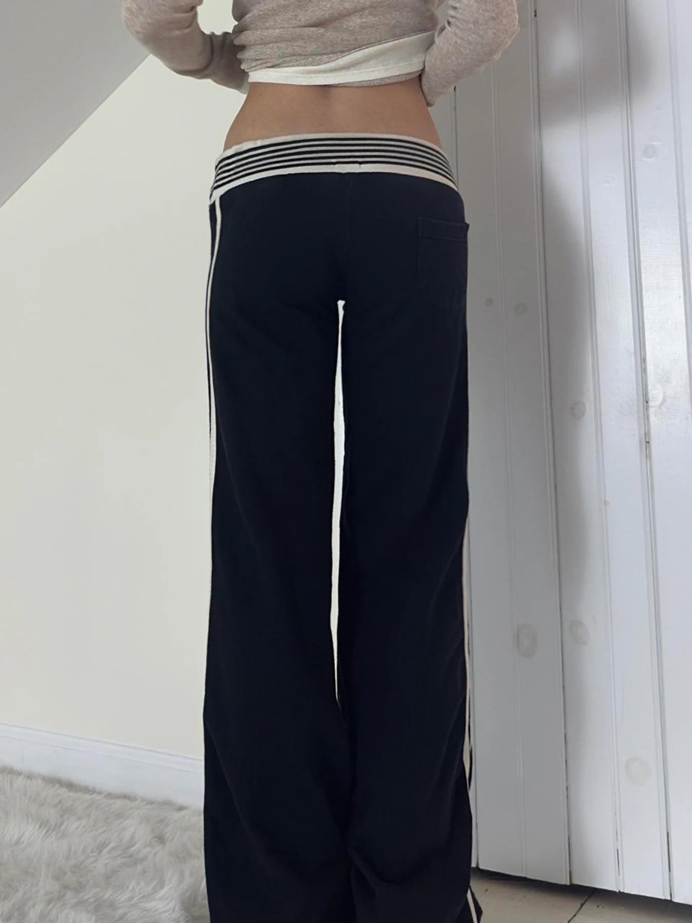 fashionStreak Basic Aesthetic Casual Pants Slim Low Waisted Fashion Streetwear Trousers Letter Elastic All-match Bottoms