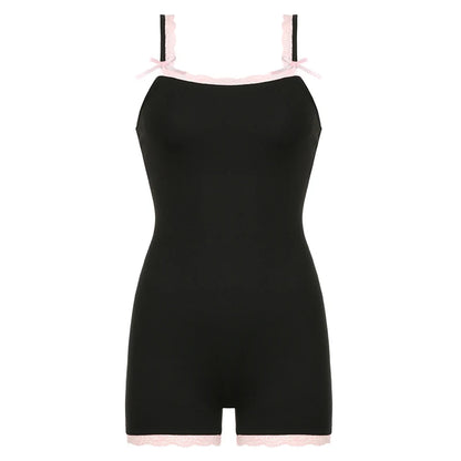 fashion Lace Patchwork 90s Rompers for Women Sexy Slim Bodycon Jumpsuits Cute Korean Clubwear Women's Outfits Overalls