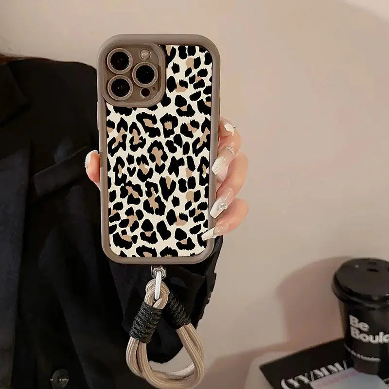 Leopard Print Hang Strap Phone Case For Xiaomi Redmi Note 13 Pro Plus 12 11 10 12S 11S 10S 9S 8 9 14C 13C 12C 10C 9A 9C Cover