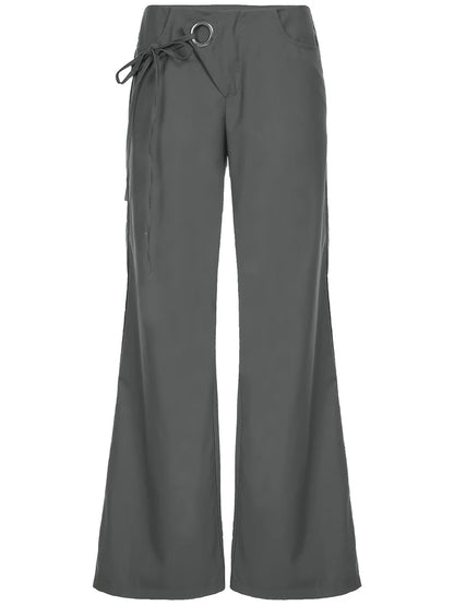 fashionLace Up Loose England Style Trousers Fashion Low Waisted Solid Pants Vintage Aesthetic Leisure Bottoms for Women