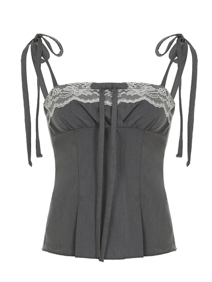 fashion Lace Cute Bow Sexy Camisoles Slim Y2K Aesthetic Backless Top Women's Vest Hot Chic Sweet Casual Lace Up Outfits