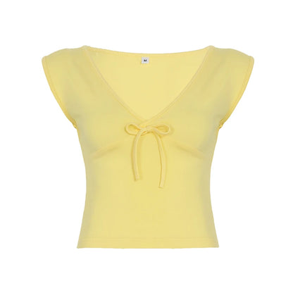 fashion Deep V-neck Solid Basic Casual Vest Chic Streetwear Fashion Bandage Sexy Top Hottie Slim All-match Vintage Clothes