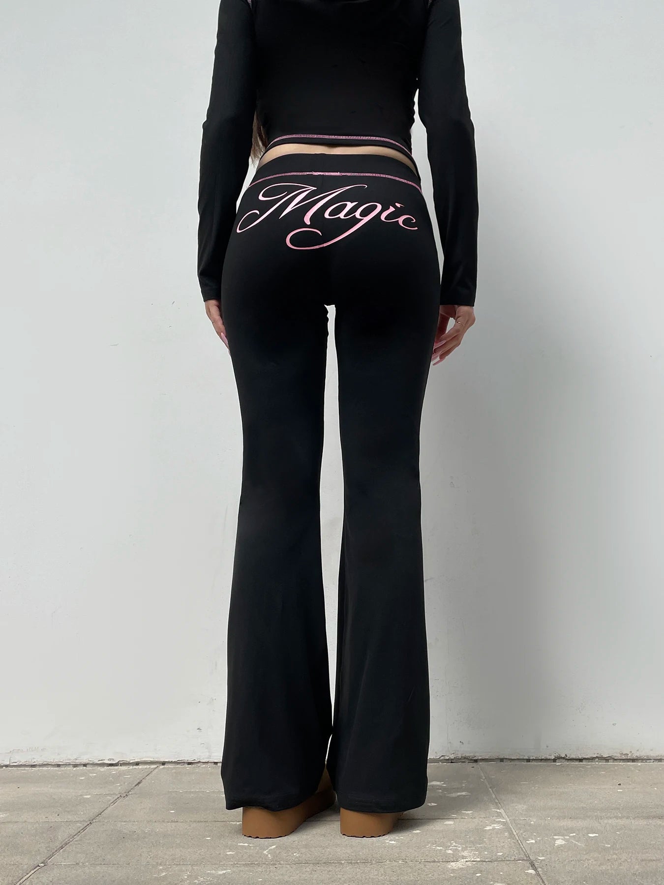 fashion Letter Print Casual Flare Pants Streetwear Harajuku Aesthetic Y2K Trousers for Women Fashion Retro Vintage Bottoms