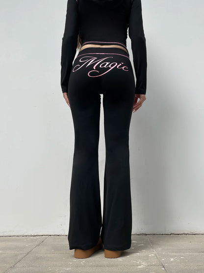 fashion Letter Print Casual Flare Pants Streetwear Harajuku Aesthetic Y2K Trousers for Women Fashion Retro Vintage Bottoms