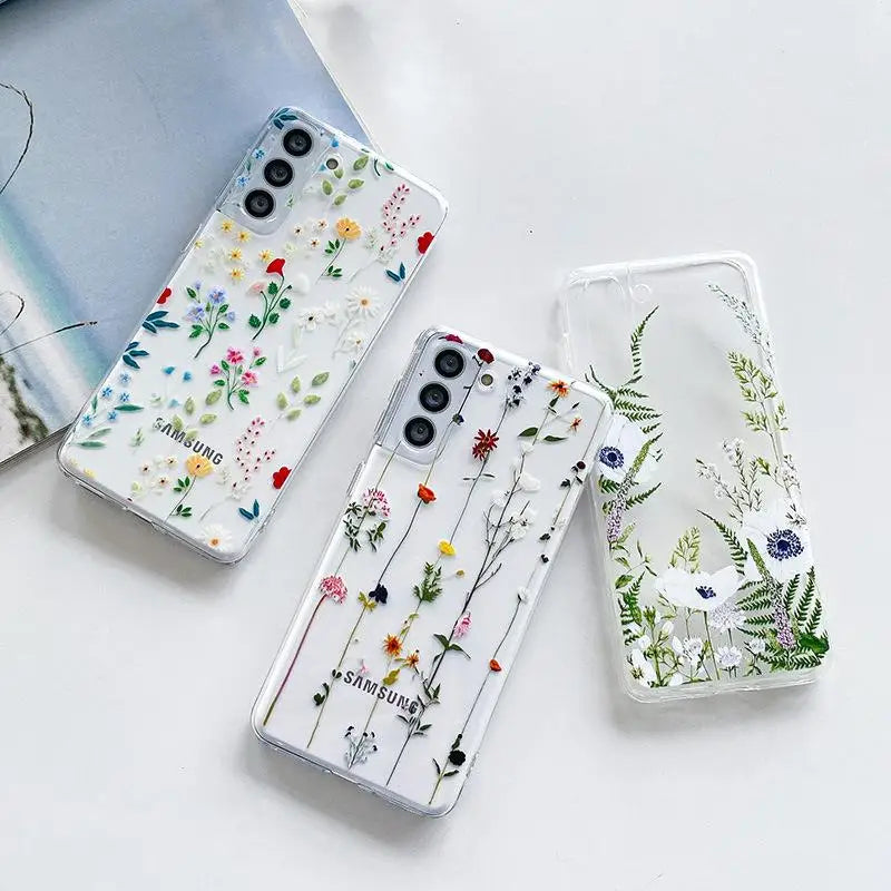 Flower Phone Case For Samsung Galaxy S24 Ultra S23 FE S20 S21 S22 Plus A54 5G A55 A35 A25 A14 A15 A24 A34 Clear Silicone Cases