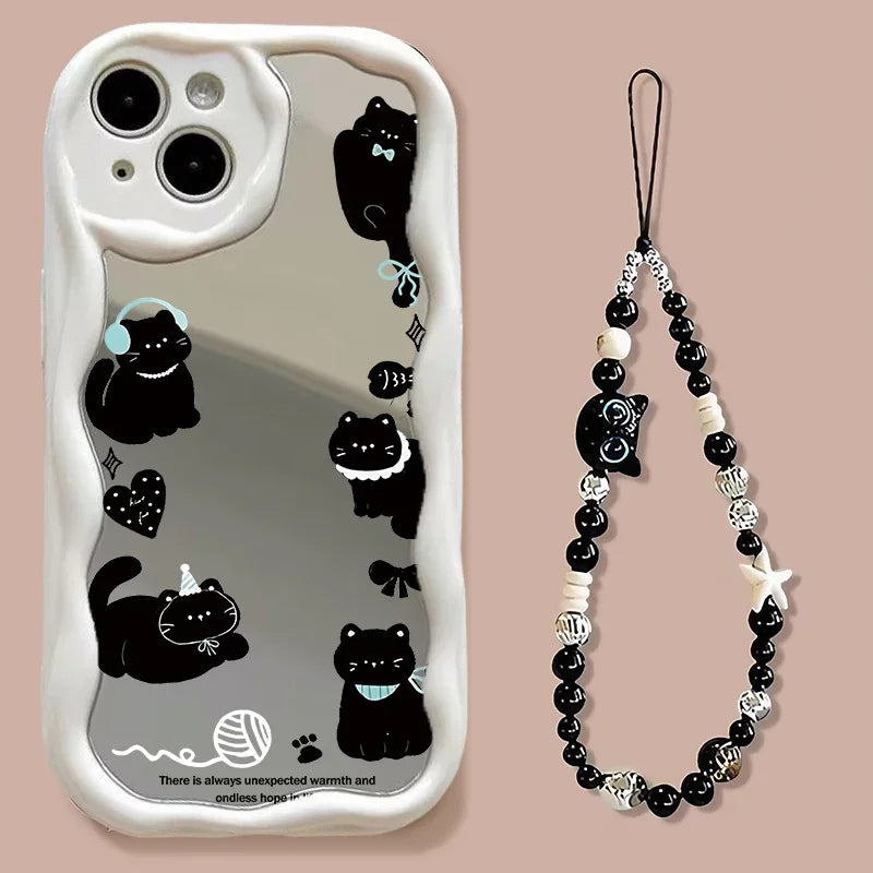 Black Cat Chain Phone Case For Samsung Galaxy A56 A55 5G A15 A54 A16 A17 A07 A35 A26 A36 A06 A25 A34 S25 S24 Ultra S23 Plus FE