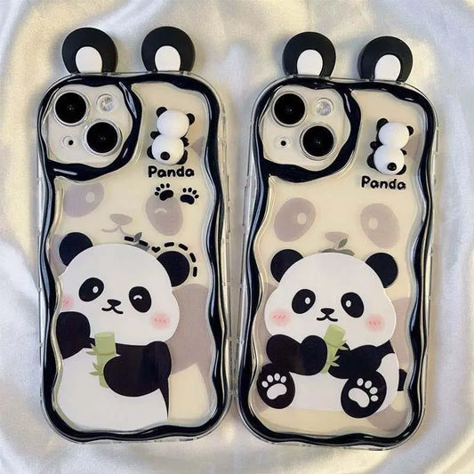Cute Panda Toy Cartoon Ear Wave TPU Soft Phone Case For IPhone 16 15 12 11 Pro Max 14 Plus 13 Mini X XS XR 7 8 Plus SE Back Capa