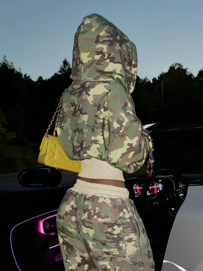 fashion Camouflage Hoodie Coats for Women Chic Fashion Front-pockets Casual Sweatshirts Winter Long Seelves Cute Jackets