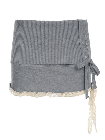 fashion Preppy Style Solid Button Lace Mini Skirts Y2K Aesthetic Korean Fashion Bottoms Solid Vacation Slim Cute Bottoms