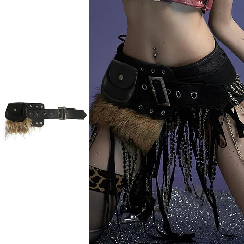fashionVintage Furry Chic Fringe Adjustable Accessorie Belt Solid Chic PU Sashe Korean Y2K Fashion Aesthetic Sashes Belts