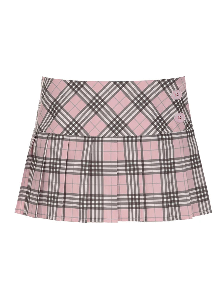 fashionPreppy Style Chic Plaid Skirts Harajuku Buttons Cute Korean Pleated Bottoms for Women Fashion Kawaii Mini Skirts
