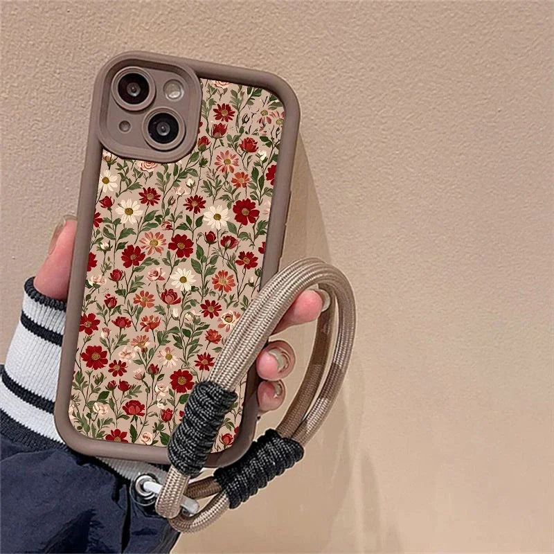 Flower Strap Hand Rope Silicone Case For Motorola Moto Edge 50 Pro 60 Fusion 40 NEO G84 G54 G75 G35 G85 5G G32 G52 G60 Cover