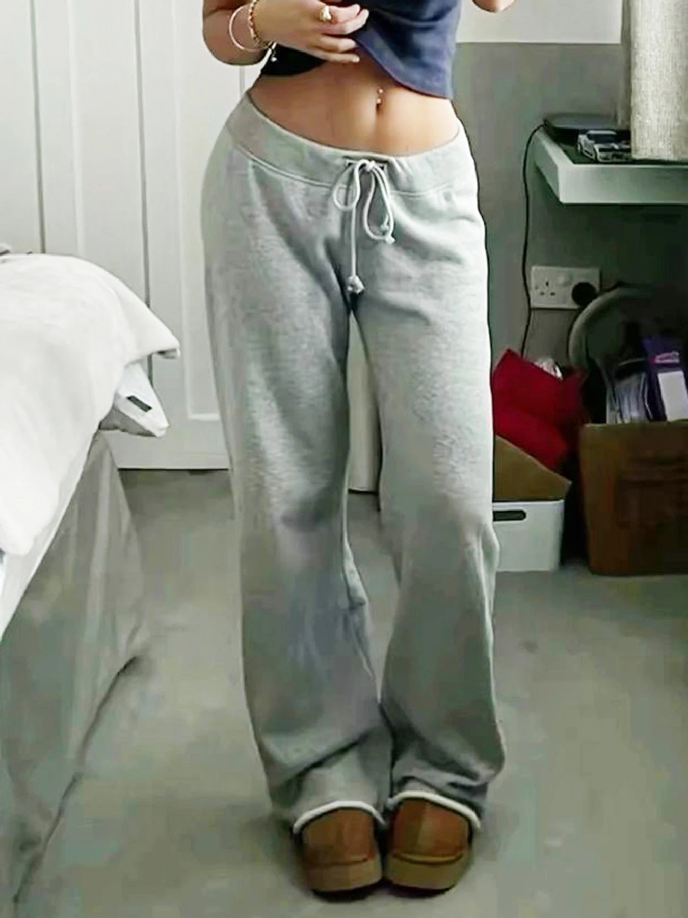 fashion Solid Streetwear Joggers Sweatpants for Women Lace-up 90s Fashion Straight Pants Casual Y2K Aesthetic Cute Bottoms