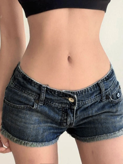 fashion Low Waisted Denim Hottie Shorts Blue Sexy Slim Chic Vintage Streetwear Clothes Retro Summer All-match Bottoms