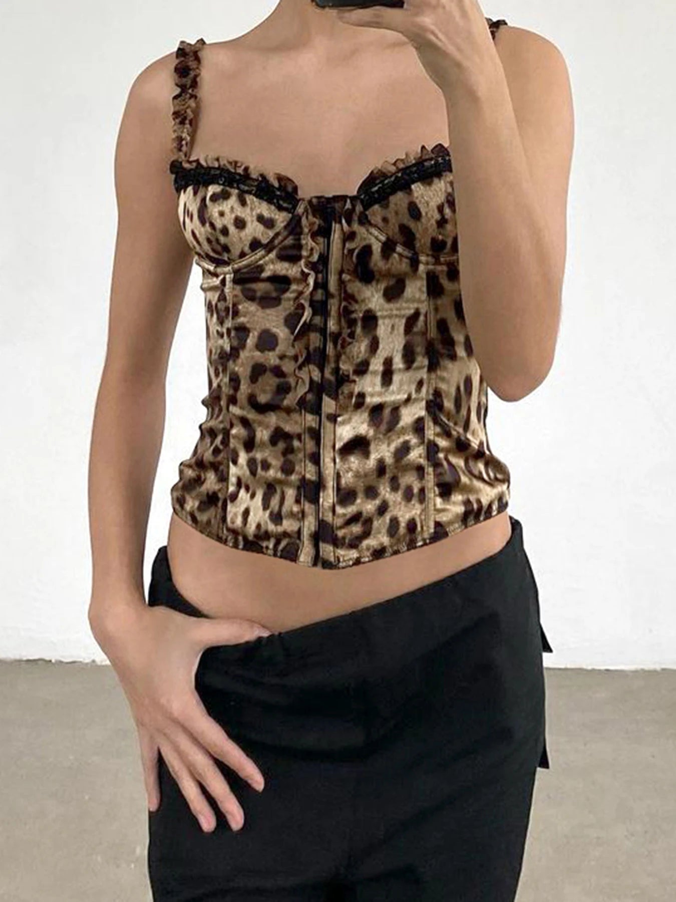 fashionLeopard Sexy Hottie Patchwork Camisole Slim Chic Crop Vintage Retro Y2k 90s Top Aesthetic Classic Bodycon Bustiers