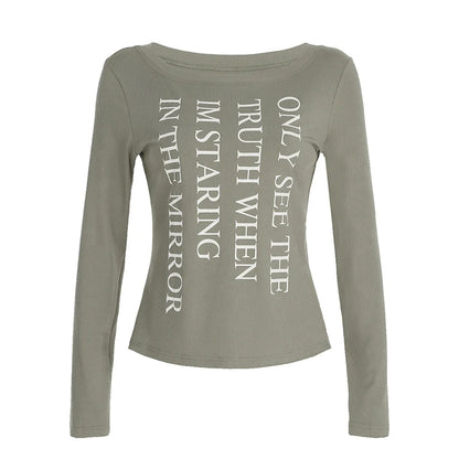 fashion Letter Print Casual Streetwear Shirts for Women Long Sleeves Aesthetic   Slim Cute Sexy Fashion Clothes