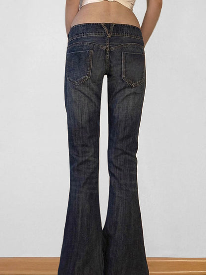 fashionFashion Low Waisted Washed Flared Jeans Button Harajuku Aesthetic Pants Streetwear Basic Slim Pockets Y2K Bottoms