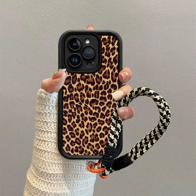 Leopard Print Hang Strap Phone Case For Xiaomi Redmi Note 13 Pro Plus 12 11 10 12S 11S 10S 9S 8 9 14C 13C 12C 10C 9A 9C Cover
