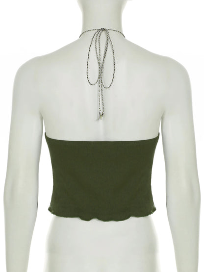 fashionRetro Floral Print Beads Sexy Camisole Vintage Streetwear Slim Backless Elastic Top Irregular Shirring Bustier