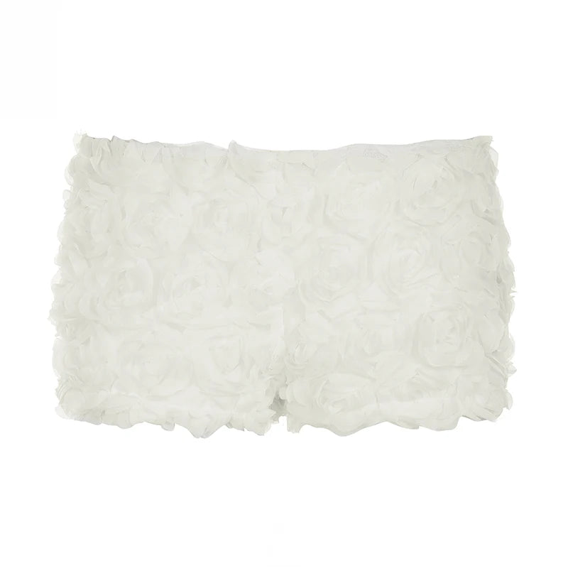 fashionThree-Dimensional Floral Shorts Slim Summer Streetwear Chic Sweet Casual Clothings Solid Vintage Sexy 90s Bottoms
