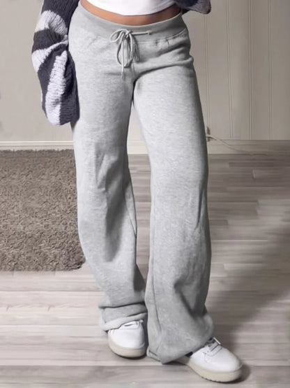 fashion Solid Streetwear Joggers Sweatpants for Women Lace-up 90s Fashion Straight Pants Casual Y2K Aesthetic Cute Bottoms